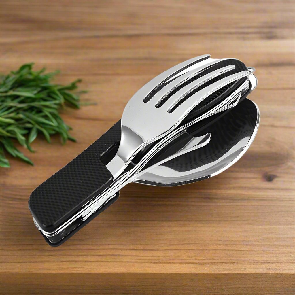 Couteau Suisse - FoldableTablewareSet™ - Noir - Nature en Camping